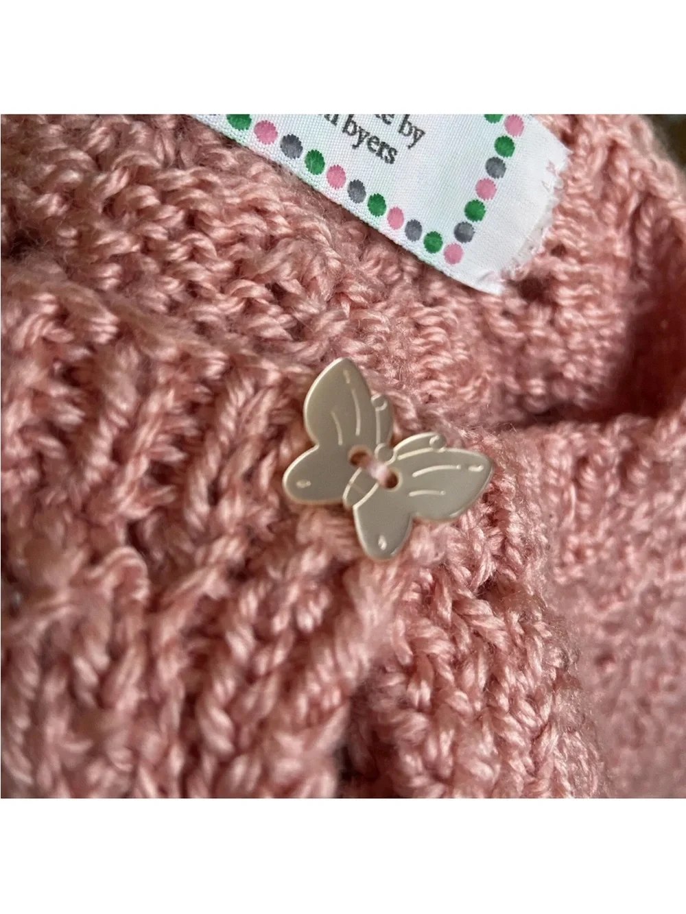 Girls Custom Knitted Sweater Butterfly Buttons Pink